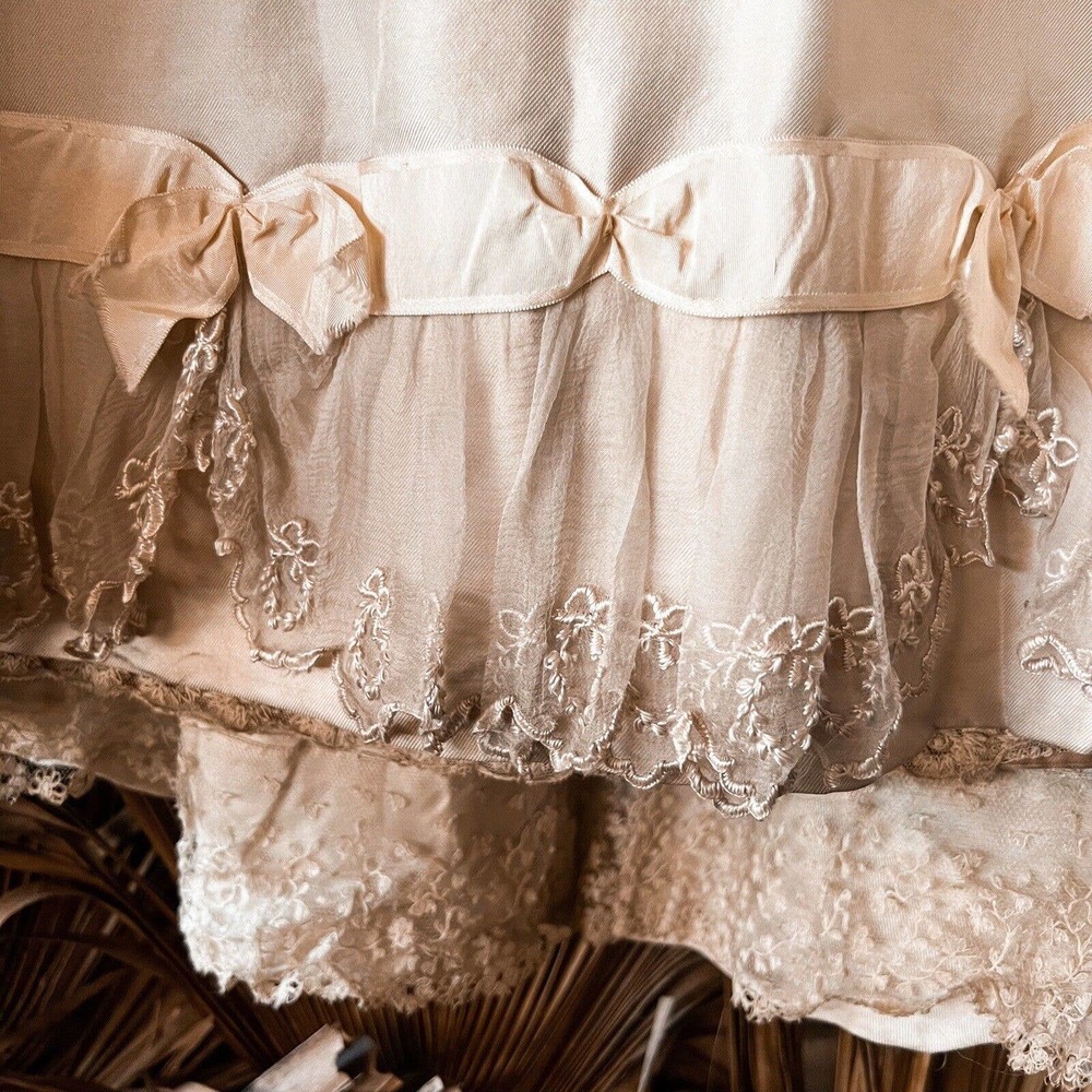 Antique 1830's Silk :Couture Wedding Gown Double Puff Sleeve Corset Bodice XXS - Picture 9 of 12